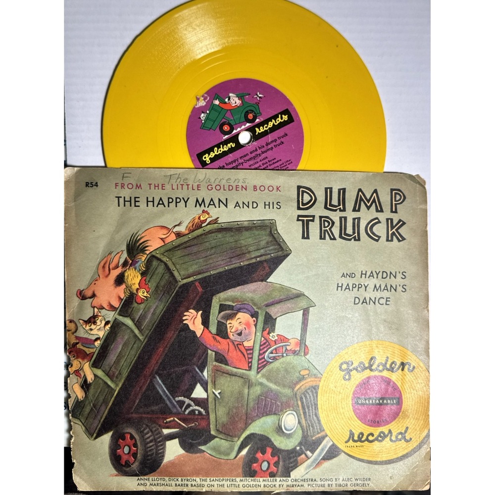 RARE Golden Record Little Golden Book The Happy Man and His Dump Truck Yellow